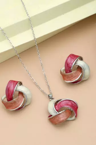 Dark pink color meena work anti tarnish necklace set fashion style