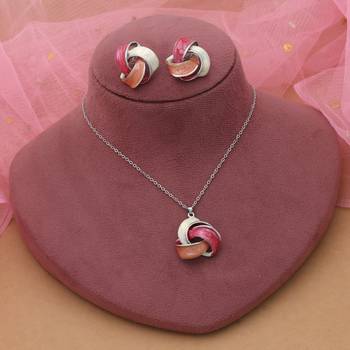 Dark pink color meena work anti tarnish necklace set fashion style 2