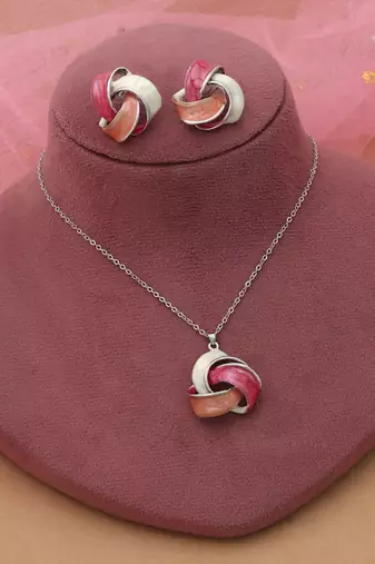 Dark pink color meena work anti tarnish necklace set fashion style