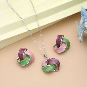 Green color meena work anti tarnish necklace set traditional style 1