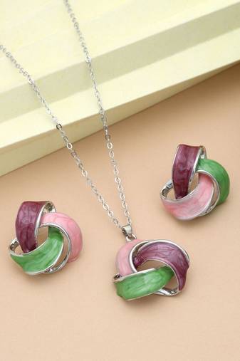 Green color meena work anti tarnish necklace set traditional style