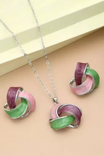 Green color meena work anti tarnish necklace set traditional style