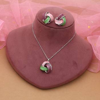 Green color meena work anti tarnish necklace set traditional style 2
