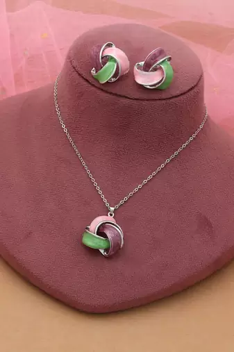 Green color meena work anti tarnish necklace set traditional style