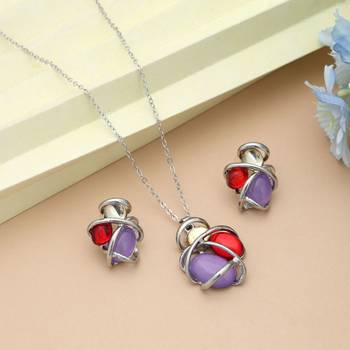 Purple color anti tarnish necklace set modern royal style 1