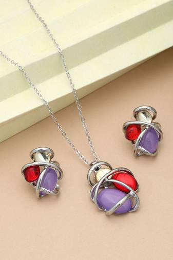 Purple color anti tarnish necklace set modern royal style