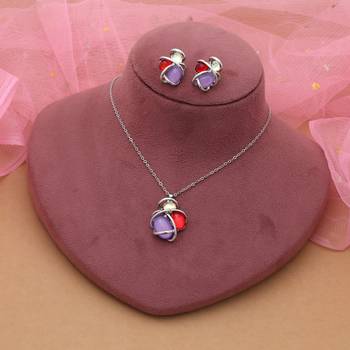 Purple color anti tarnish necklace set modern royal style 2