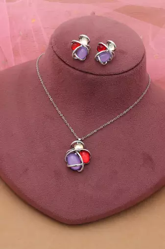 Purple color anti tarnish necklace set modern royal style