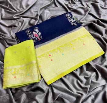 Navy Blue Color Jari Jaqurad Weaving With Hand Chap Daying Georgette Saree 4