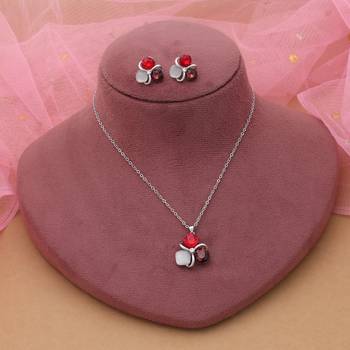 Red color anti tarnish necklace set festive wedding style 2