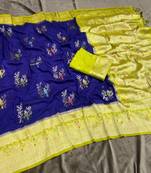 Violet Color Jari Jaqurad Weaving With Hand Chap Daying Georgette Saree
