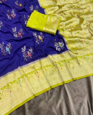 Violet Color Jari Jaqurad Weaving With Hand Chap Daying Georgette Saree 2