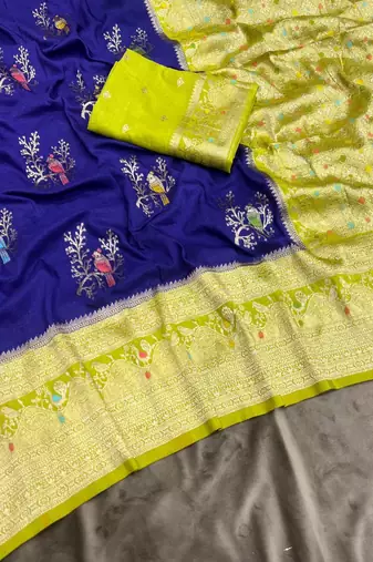 Violet Color Jari Jaqurad Weaving With Hand Chap Daying Georgette Saree