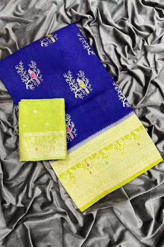 Violet Color Jari Jaqurad Weaving With Hand Chap Daying Georgette Saree