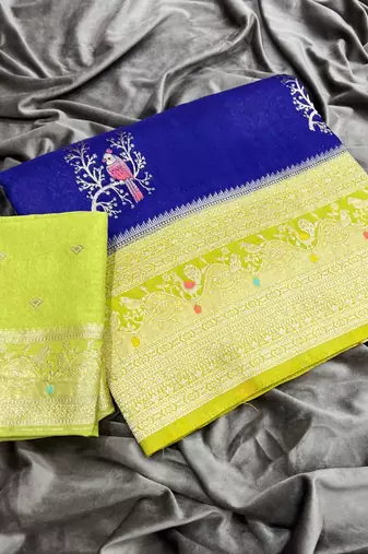 Violet Color Jari Jaqurad Weaving With Hand Chap Daying Georgette Saree