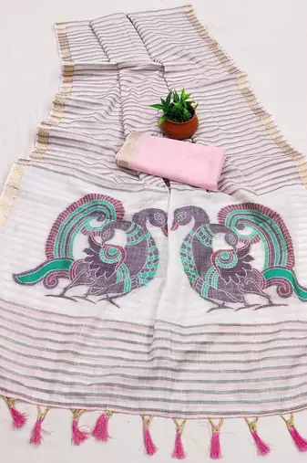 Pink Color Meenakari  & Zari  weawing Work  Linen  Cotton saree