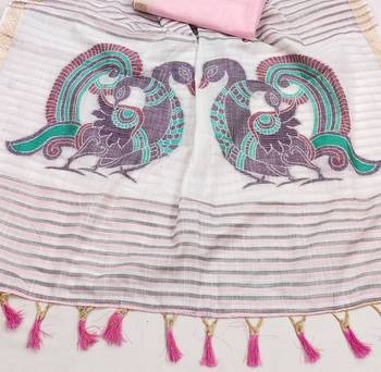 Pink Color Meenakari  & Zari  weawing Work  Linen  Cotton saree 3