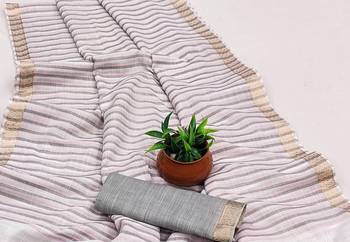 Grey Color Meenakari  & Zari  weawing Work  Linen  Cotton saree 3