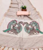 Peach Color Meenakari  & Zari  weawing Work  Linen  Cotton saree