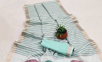 Sky Blue Color Meenakari  & Zari  weawing Work  Linen  Cotton saree 3
