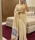 Cream Color Meenakari  & Zari  weawing Work  Linen  Cotton saree