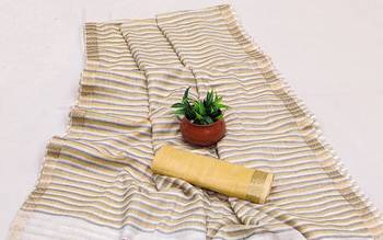 Cream Color Meenakari  & Zari  weawing Work  Linen  Cotton saree 3