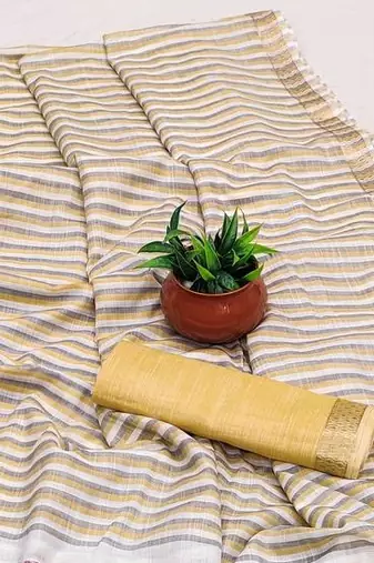 Cream Color Meenakari  & Zari  weawing Work  Linen  Cotton saree