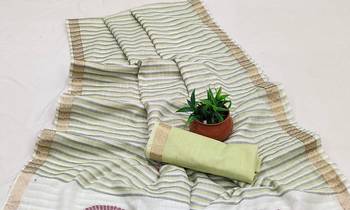 Light Green Color Meenakari  & Zari  weawing Work  Linen  Cotton saree 3