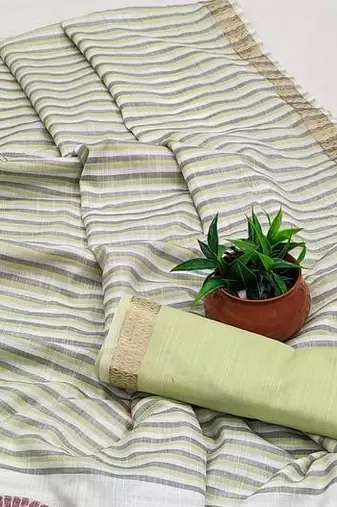 Light Green Color Meenakari  & Zari  weawing Work  Linen  Cotton saree
