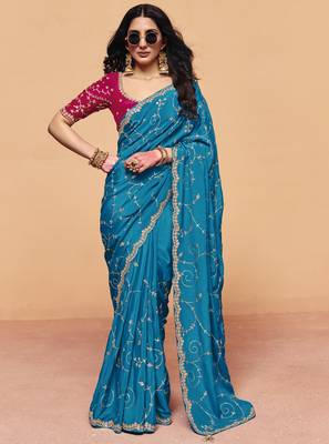 Premium satin silk blend saree with sequin embroidery work 1
