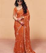 Elegant organza satin saree with sequin heavy embroidery