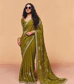 Elegant organza satin saree with sequin heavy embroidery