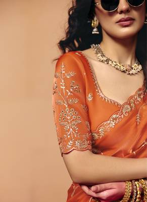 Elegant organza satin saree with sequin embroidery 2