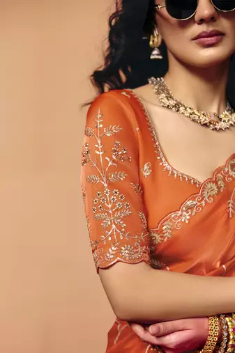 Elegant organza satin saree with sequin embroidery