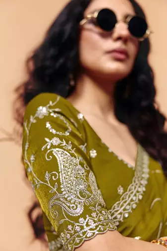 Elegant organza satin saree with sequin embroidery
