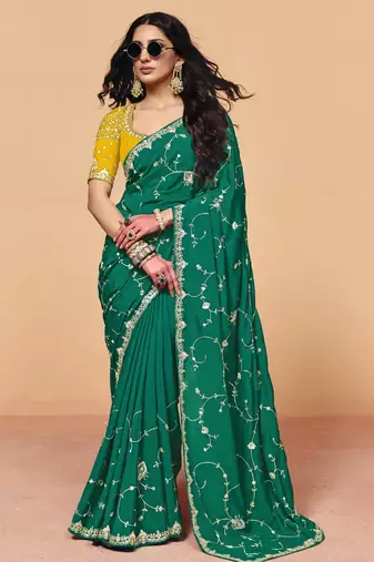 Luxury satin silk saree with sequin heavy embroidery work