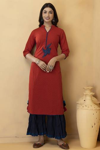 Red Thread Work Cotton Kurta
