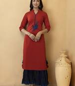Red Thread Work Cotton Kurta