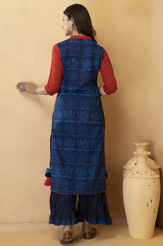 Red Thread Work Cotton Kurta
