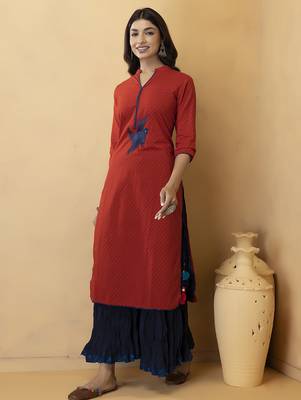 Red Thread Work Cotton Kurta 3
