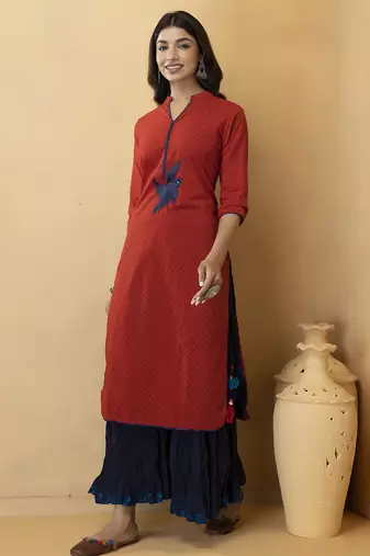 Red Thread Work Cotton Kurta