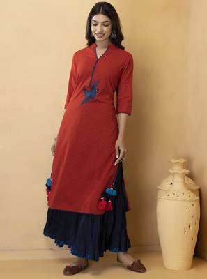 Red Thread Work Cotton Kurta 4