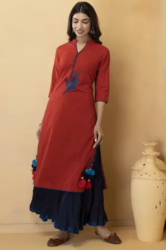 Red Thread Work Cotton Kurta