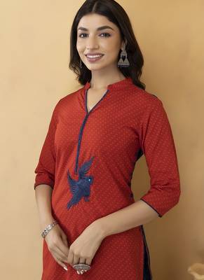 Red Thread Work Cotton Kurta 5