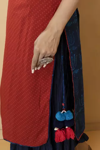 Red Thread Work Cotton Kurta