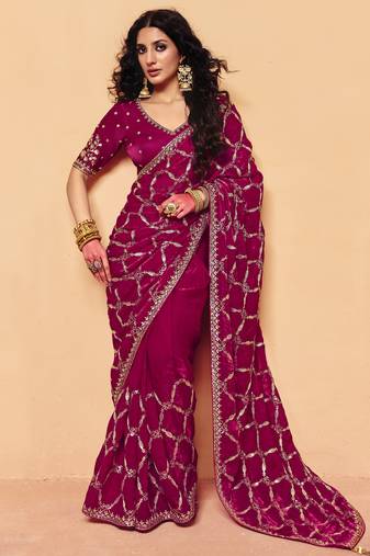 Stylish frandy fabric saree with sequin heavy embroidery