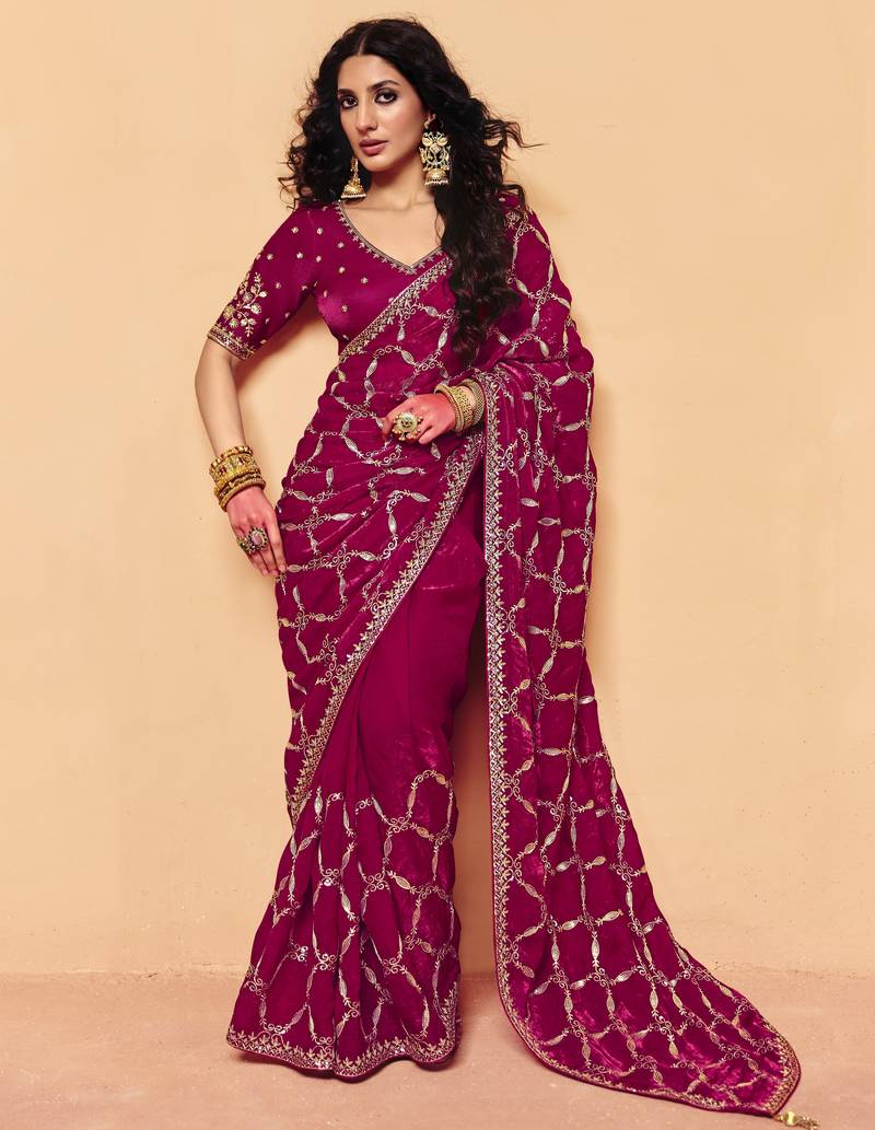 Stylish frandy fabric saree with sequin heavy embroidery