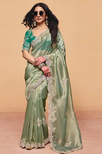 Premium organza saree with sequin heavy embroidery work