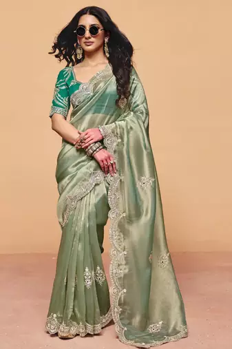 Premium organza saree with sequin heavy embroidery work