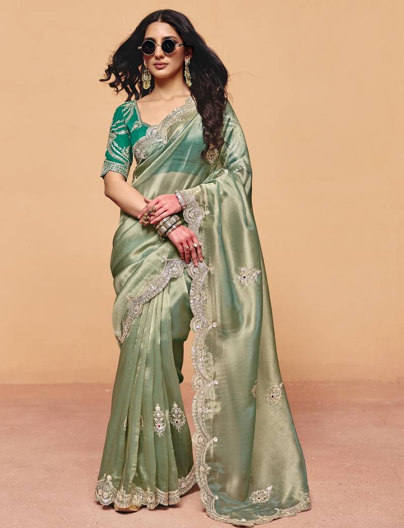 Premium organza saree with sequin heavy embroidery work